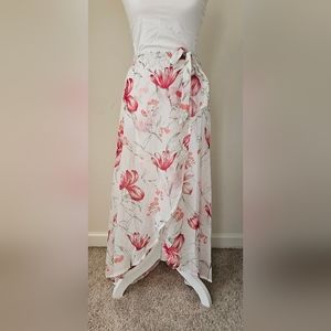 Women's red and white polyester skirt.
